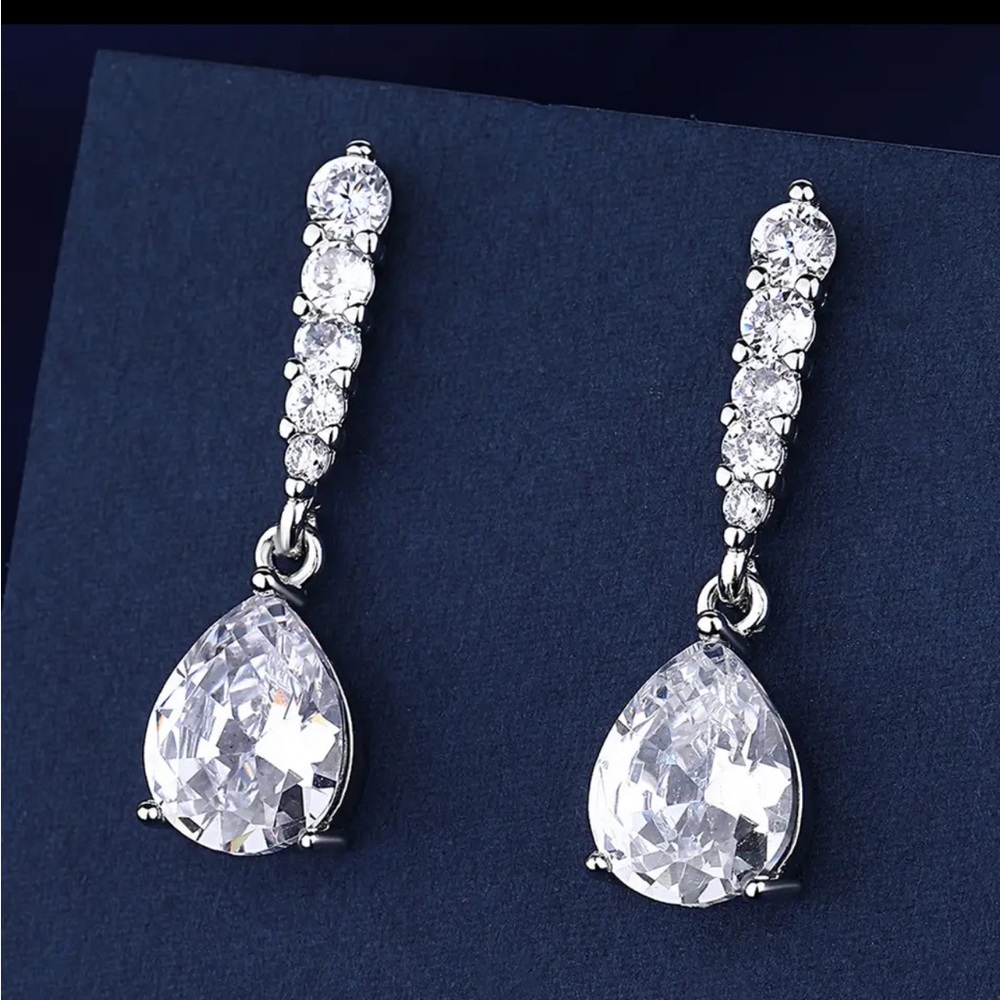 Sterling Silver Drop Cubic Zirconia Earrings